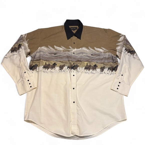 High Noon Other - Vintage Western Cowboy Shirt XL Horse Print Rodeo Aesthetic Y2K Country Grunge